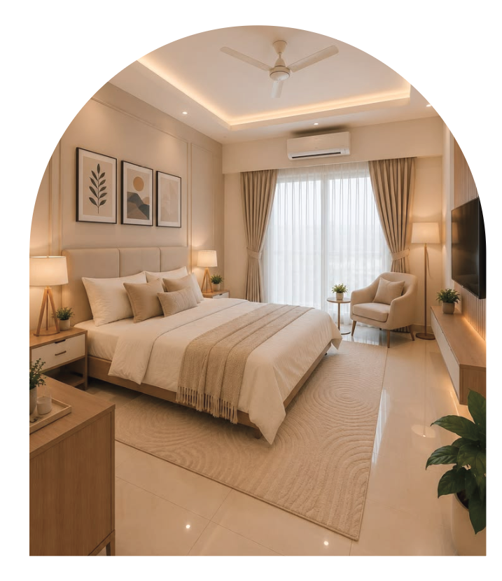 Không gian phòng ngủ với khung hình vòm